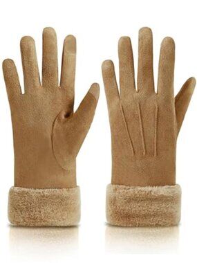 Womens Winter Gloves Touchscreen Suede Fleece Lined Warm Thermal Cuff Windproof